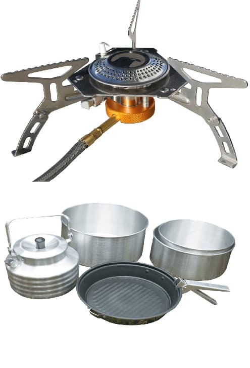 Brenner 220 g m/slange & piezo & Kjelesett Alu 5 deler